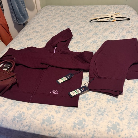 Fila Pants - Fila Burgundy Quilted Tracksuit
